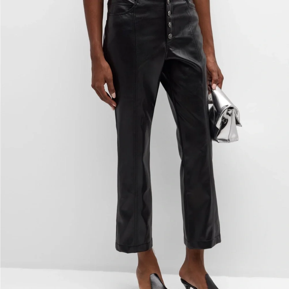 Cinq a Sept Wallace Faux Leather Bootcut Ankle Pants Black Size 4 - Picture 3 of 6